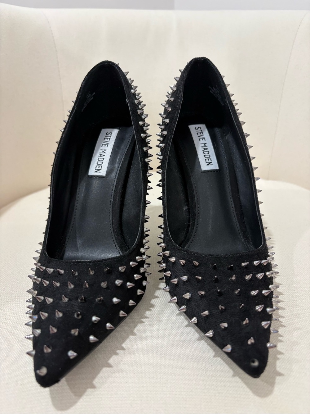 Steve Madden Black Pointed Pumps with Silver Spikes